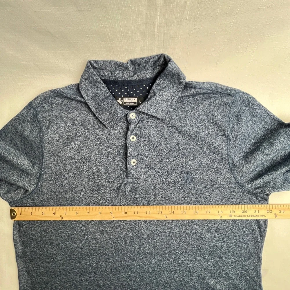 Rugby University Polo Shirt Mens L Blue Heathered Cotton Blend Short Sleeve